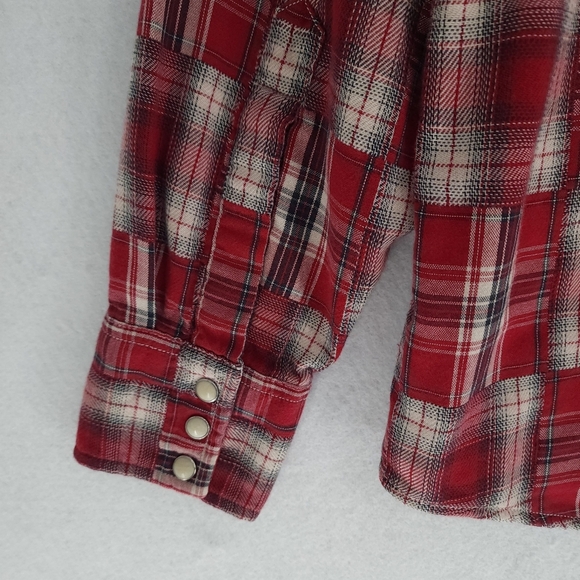 Lucky Brand Dungarees Western Pearl Snap Plaid Patchwork Shirt - Picture 4 of 9